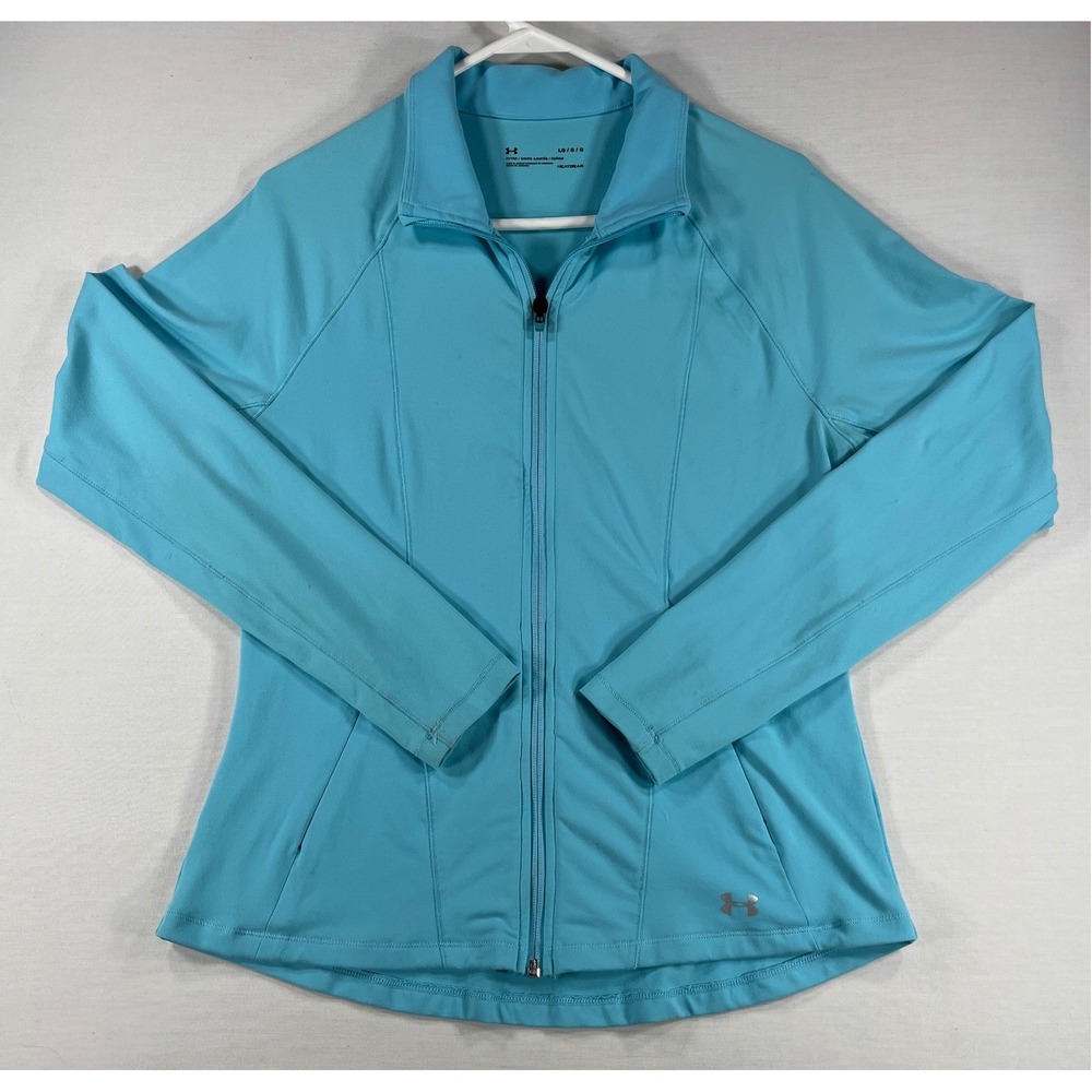 Under Armour Womens HeatGear Full Zip Jacket‎ Turquoise Blue Fitted Large LG